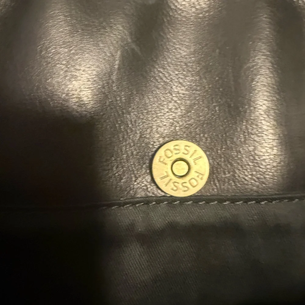 Fossil Leather Black and Gold Briefcase with Elegant Design